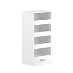 Whisen 4-Tier Freestanding Bookshelf with 3 Sliding Drawers and 1 Bottom Drawer - White