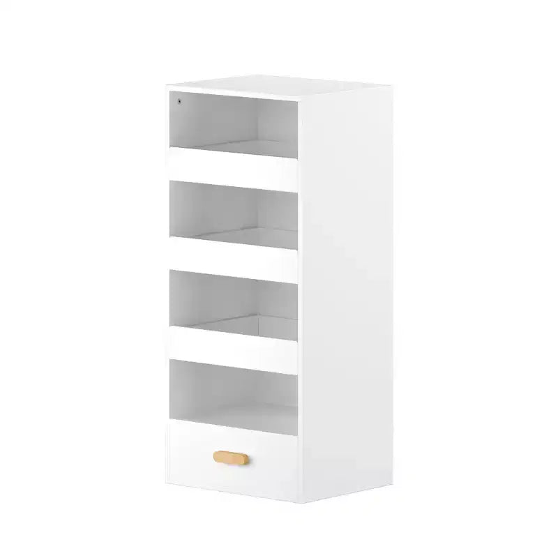 Whisen 4-Tier Freestanding Bookshelf with 3 Sliding Drawers and 1 Bottom Drawer - White