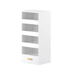 Whisen 4-Tier Freestanding Bookshelf with 3 Sliding Drawers and 1 Bottom Drawer - White