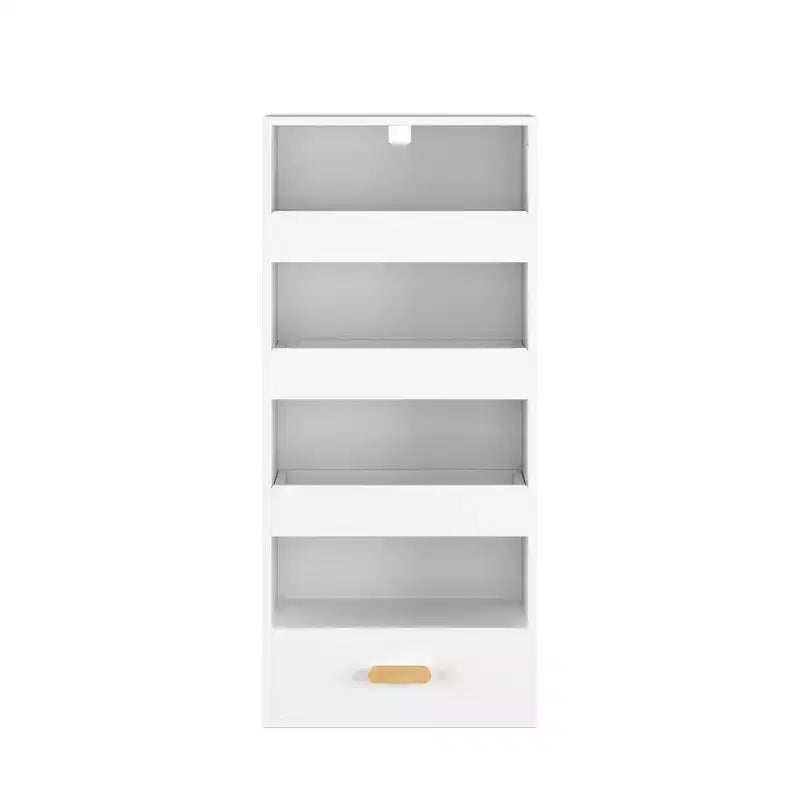 Whisen 4-Tier Freestanding Bookshelf with 3 Sliding Drawers and 1 Bottom Drawer - White