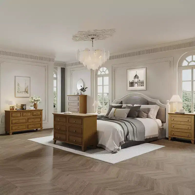 Commode en bois à 5 tiroirs de 122 cm de hauteur, commode moderne avec grand espace de rangement et poignées métalliques, meuble de rangement pour chambre à coucher, salon, couloir