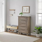 Commode en bois à 5 tiroirs de 122 cm de hauteur, commode moderne avec grand espace de rangement et poignées métalliques, meuble de rangement pour chambre à coucher, salon, couloir