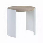Royal Hampton Side End Table, White High Gloss Wood, Brown Top, Oval 26 Inch