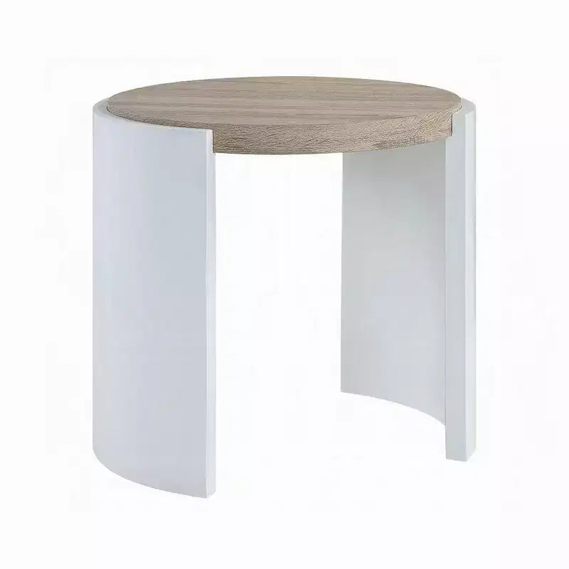 Royal Hampton Side End Table, White High Gloss Wood, Brown Top, Oval 26 Inch