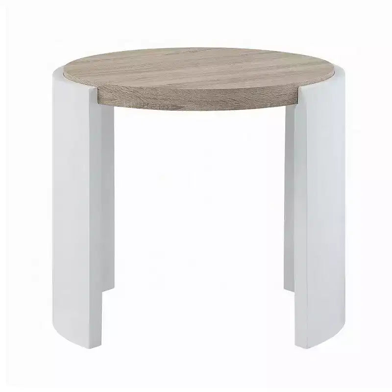 Royal Hampton Side End Table, White High Gloss Wood, Brown Top, Oval 26 Inch