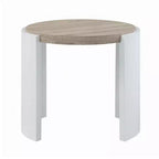 Royal Hampton Side End Table, White High Gloss Wood, Brown Top, Oval 26 Inch