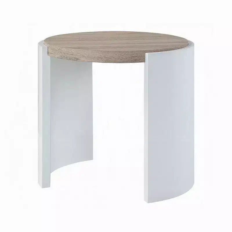 Royal Hampton Side End Table, White High Gloss Wood, Brown Top, Oval 26 Inch