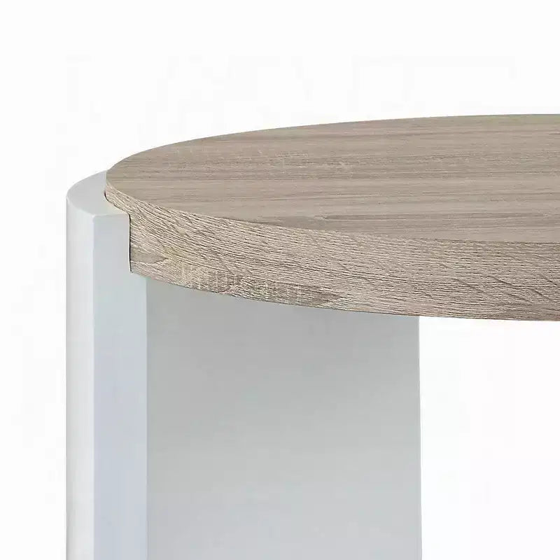 Royal Hampton Side End Table, White High Gloss Wood, Brown Top, Oval 26 Inch