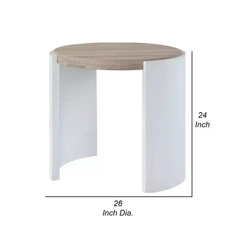 Royal Hampton Side End Table, White High Gloss Wood, Brown Top, Oval 26 Inch