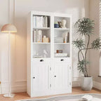 Acekool Bibliothèque haute de 180 cm avec armoire, bibliothèque à 3 étagères et rangement réglable, organisateur moderne, blanc, lot de 2