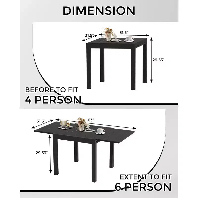 Table à manger extensible - Table à manger d'extérieur pour 4-6 personnes, Table à manger de patio de 31,5 à 63, Cadre à lattes en aluminium, pour restaurants, extérieurs, piscines