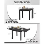 Table à manger extensible - Table à manger d'extérieur pour 4-6 personnes, Table à manger de patio de 31,5 à 63, Cadre à lattes en aluminium, pour restaurants, extérieurs, piscines