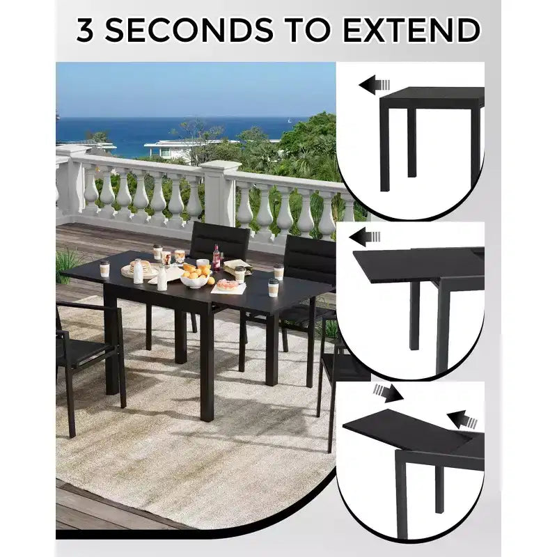 Table à manger extensible - Table à manger d'extérieur pour 4-6 personnes, Table à manger de patio de 31,5 à 63, Cadre à lattes en aluminium, pour restaurants, extérieurs, piscines
