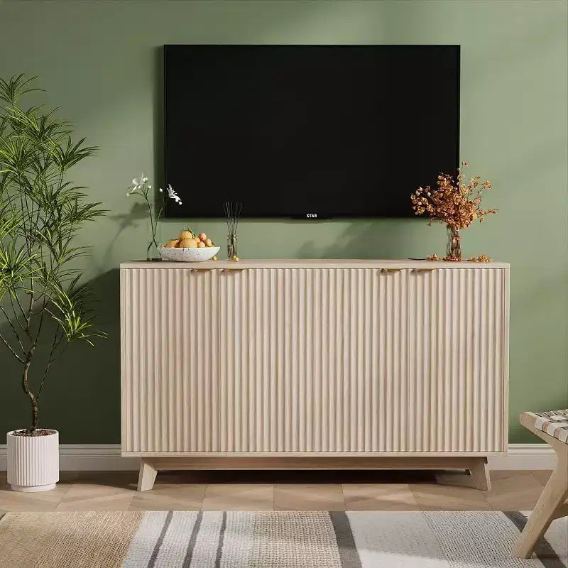 Fluted Cabinet with Storage, Buffet Sideborad with 4 Doors