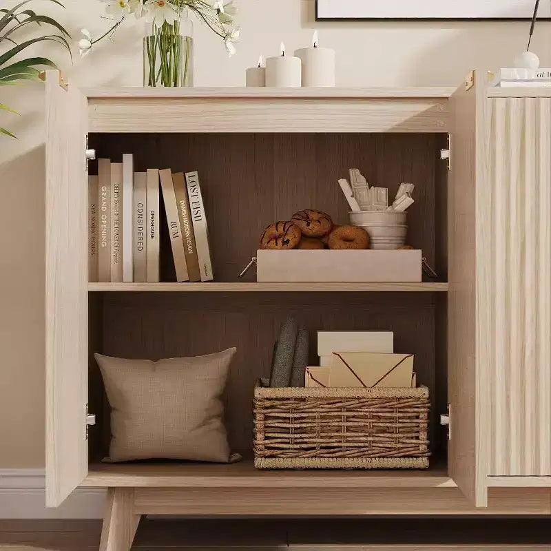 Fluted Cabinet with Storage, Buffet Sideborad with 4 Doors