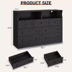 Coolmee 7-Drawer Dresser with Charging Station & LED Lights, Wood Storage Cabinet with 2 Open CompartmentsLarge Capacity Storage Organizer