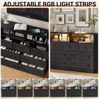 Coolmee 7-Drawer Dresser with Charging Station & LED Lights, Wood Storage Cabinet with 2 Open CompartmentsLarge Capacity Storage Organizer
