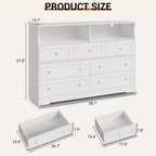 Coolmee 7-Drawer Dresser with Charging Station & LED Lights, Wood Storage Cabinet with 2 Open CompartmentsLarge Capacity Storage Organizer