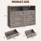 Coolmee 7-Drawer Dresser with Charging Station & LED Lights, Wood Storage Cabinet with 2 Open CompartmentsLarge Capacity Storage Organizer