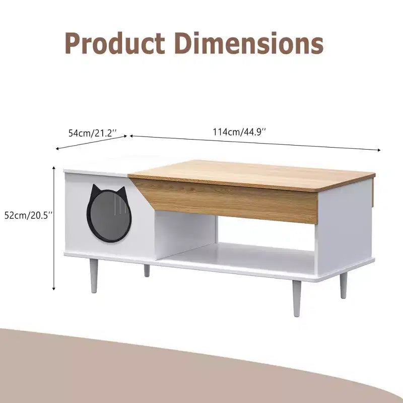 GustoWave 45 Table Basse de Ferme pour Chat avec Cachette, Table Basse Carrée en Bois avec Niche pour Chat