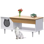 GustoWave 45 Table Basse de Ferme pour Chat avec Cachette, Table Basse Carrée en Bois avec Niche pour Chat