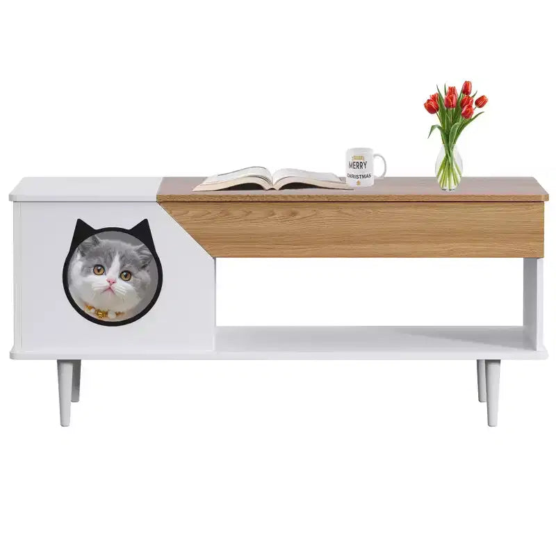 GustoWave 45 Table Basse de Ferme pour Chat avec Cachette, Table Basse Carrée en Bois avec Niche pour Chat
