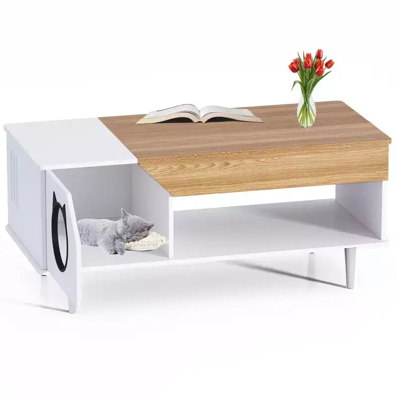 GustoWave 45 Table Basse de Ferme pour Chat avec Cachette, Table Basse Carrée en Bois avec Niche pour Chat