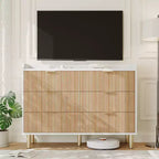 Commode double cannelée à 6 tiroirs pour chambre à coucher, organisateur de commode de rangement en bois pour chambre à coucher, salon