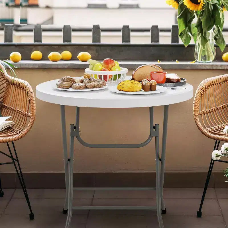 VINGLI Table de banquet commerciale ronde pliable 32", Table à manger portable en plastique pour cartes et café, 1 pièce, Blanc