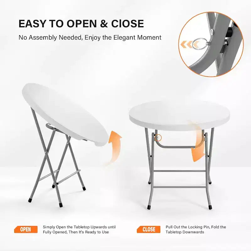 VINGLI Table de banquet commerciale ronde pliable 32", Table à manger portable en plastique pour cartes et café, 1 pièce, Blanc