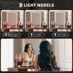 Coiffeuse d'angle et tabouret, Coiffeuse d'angle avec miroir lumineux LED, station de charge et armoire pour chambre à coucher
