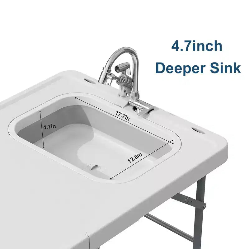 Table de nettoyage de poisson pliante avec évier pliable, station de filetage extérieure, cuisine de camping portable avec robinet et tuyau de drainage