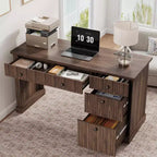 Bureau de rangement cannelé pour bureau à domicile, bureau de direction moderne de 137 cm avec station de charge, bureau d'écriture en bois avec tiroirs classeurs pour salle d'étude
