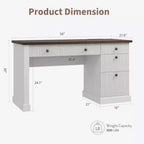 Bureau de rangement cannelé pour bureau à domicile, bureau de direction moderne de 137 cm avec station de charge, bureau d'écriture en bois avec tiroirs classeurs pour salle d'étude