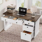 Bureau de rangement cannelé pour bureau à domicile, bureau de direction moderne de 137 cm avec station de charge, bureau d'écriture en bois avec tiroirs classeurs pour salle d'étude