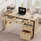 Bureau de rangement cannelé pour bureau à domicile, bureau de direction moderne de 137 cm avec station de charge, bureau d'écriture en bois avec tiroirs classeurs pour salle d'étude