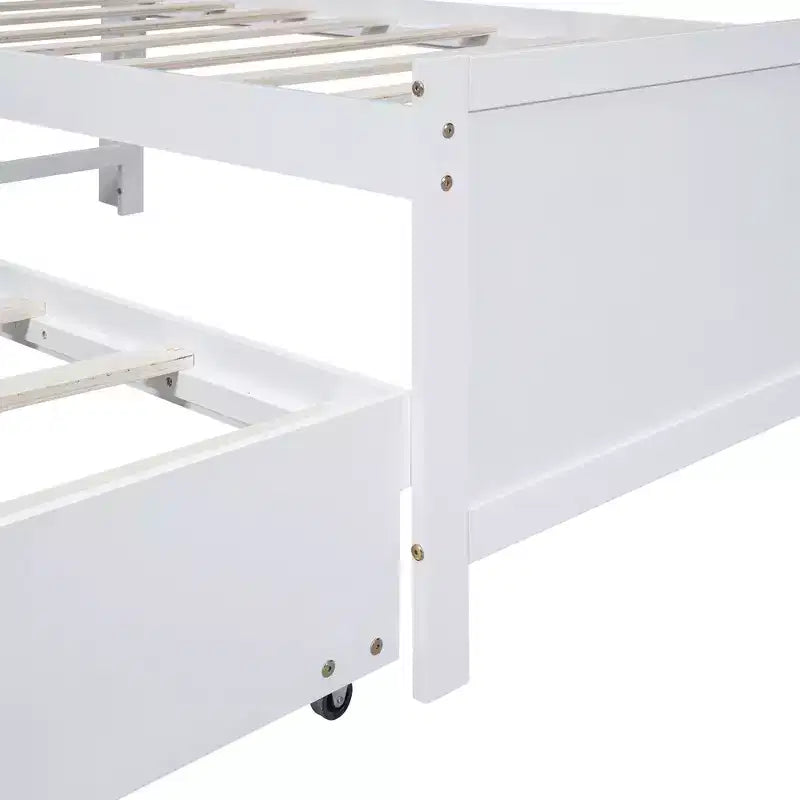 Lit jumeau/double avec tête de lit bibliothèque, lit plateforme en bois avec tête de lit LED de rangement, lit avec lit gigogne et 3 tiroirs