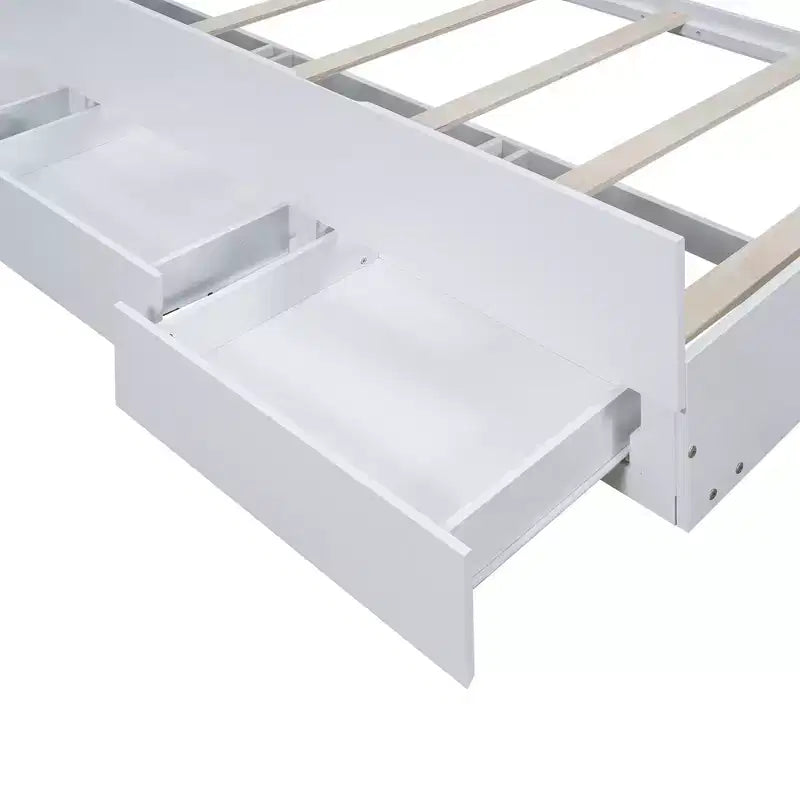 Lit jumeau/double avec tête de lit bibliothèque, lit plateforme en bois avec tête de lit LED de rangement, lit avec lit gigogne et 3 tiroirs