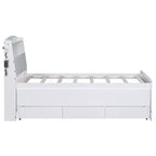 Lit jumeau/double avec tête de lit bibliothèque, lit plateforme en bois avec tête de lit LED de rangement, lit avec lit gigogne et 3 tiroirs