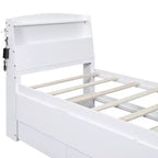 Lit jumeau/double avec tête de lit bibliothèque, lit plateforme en bois avec tête de lit LED de rangement, lit avec lit gigogne et 3 tiroirs