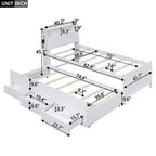 Lit jumeau/double avec tête de lit bibliothèque, lit plateforme en bois avec tête de lit LED de rangement, lit avec lit gigogne et 3 tiroirs
