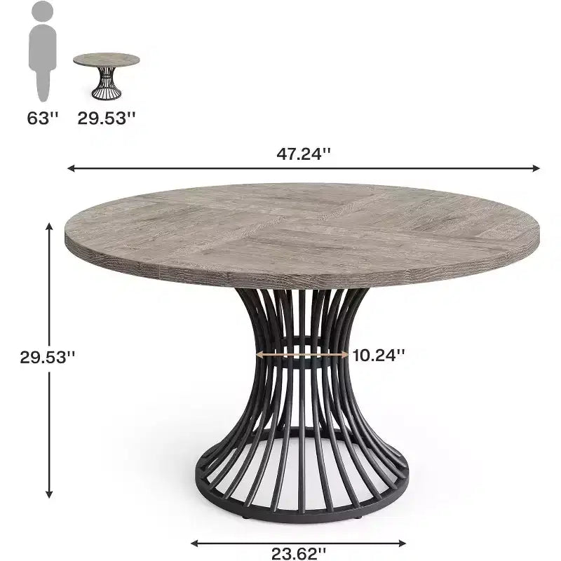 Lantine Round Dining Table for 4-6 People, 47-Inch Farmhouse Kitchen Table, Industrial Dinner Table for Kitchen, Dinning Room, Living Room