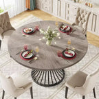 Lantine Round Dining Table for 4-6 People, 47-Inch Farmhouse Kitchen Table, Industrial Dinner Table for Kitchen, Dinning Room, Living Room