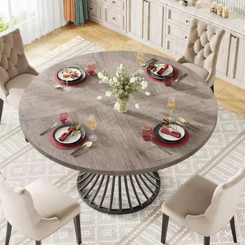 Lantine Round Dining Table for 4-6 People, 47-Inch Farmhouse Kitchen Table, Industrial Dinner Table for Kitchen, Dinning Room, Living Room