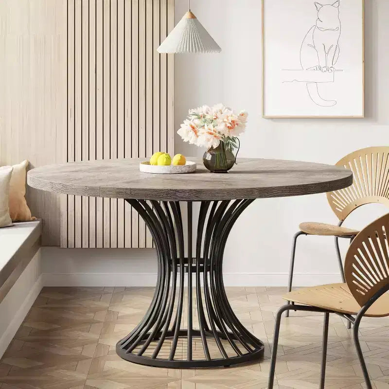 Lantine Round Dining Table for 4-6 People, 47-Inch Farmhouse Kitchen Table, Industrial Dinner Table for Kitchen, Dinning Room, Living Room