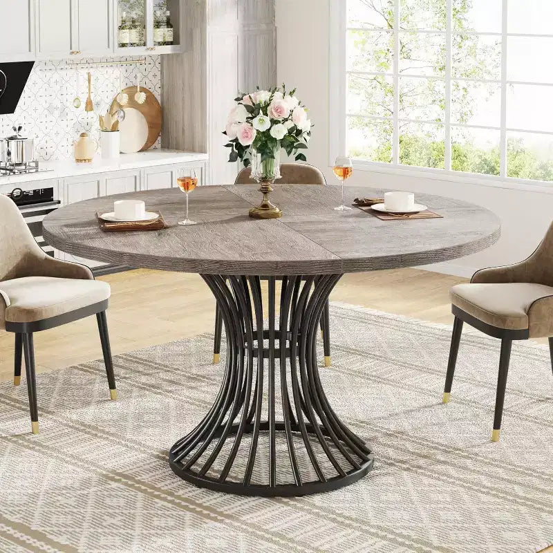 Lantine Round Dining Table for 4-6 People, 47-Inch Farmhouse Kitchen Table, Industrial Dinner Table for Kitchen, Dinning Room, Living Room
