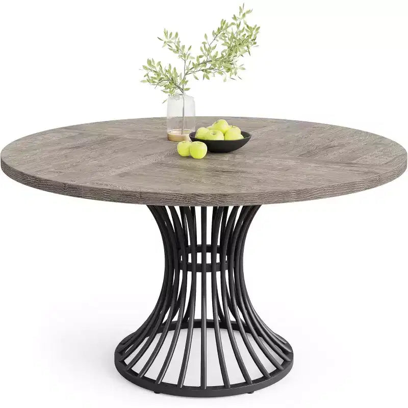 Lantine Round Dining Table for 4-6 People, 47-Inch Farmhouse Kitchen Table, Industrial Dinner Table for Kitchen, Dinning Room, Living Room
