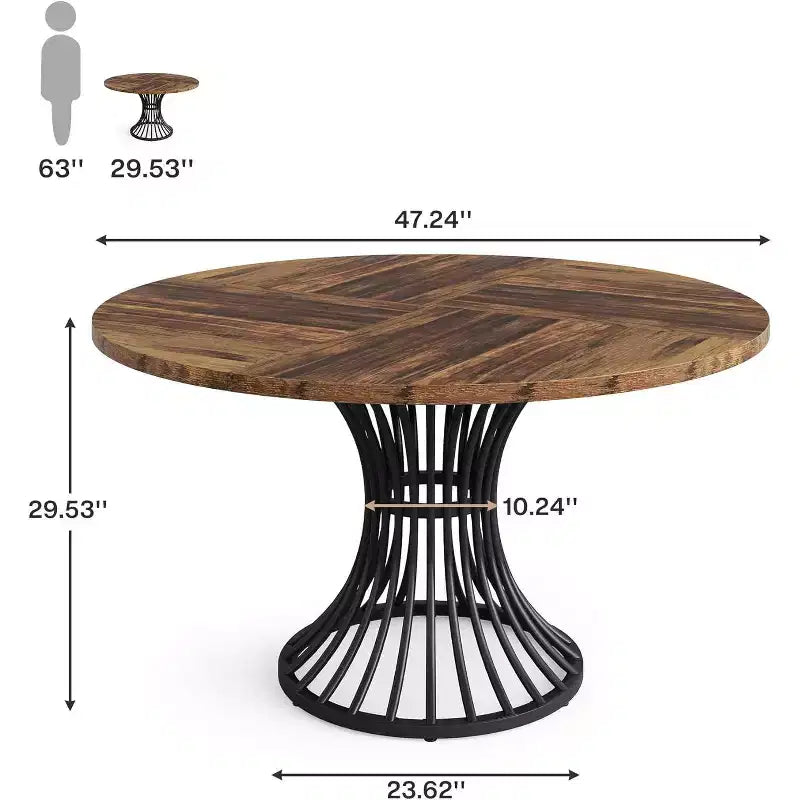 Lantine Round Dining Table for 4-6 People, 47-Inch Farmhouse Kitchen Table, Industrial Dinner Table for Kitchen, Dinning Room, Living Room