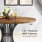 Lantine Round Dining Table for 4-6 People, 47-Inch Farmhouse Kitchen Table, Industrial Dinner Table for Kitchen, Dinning Room, Living Room