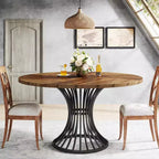 Lantine Round Dining Table for 4-6 People, 47-Inch Farmhouse Kitchen Table, Industrial Dinner Table for Kitchen, Dinning Room, Living Room